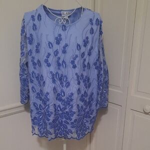 Blair Women's Floral Blue Lace Blouse